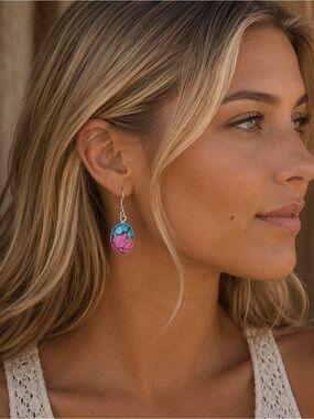 Handmade Cotton Candy Open Back 925 Sterling Silver Earrings